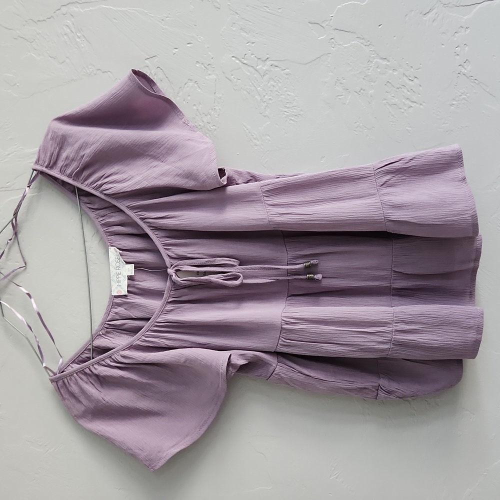 Hippie Rose Purple Boho Peasant Tierd Top XS